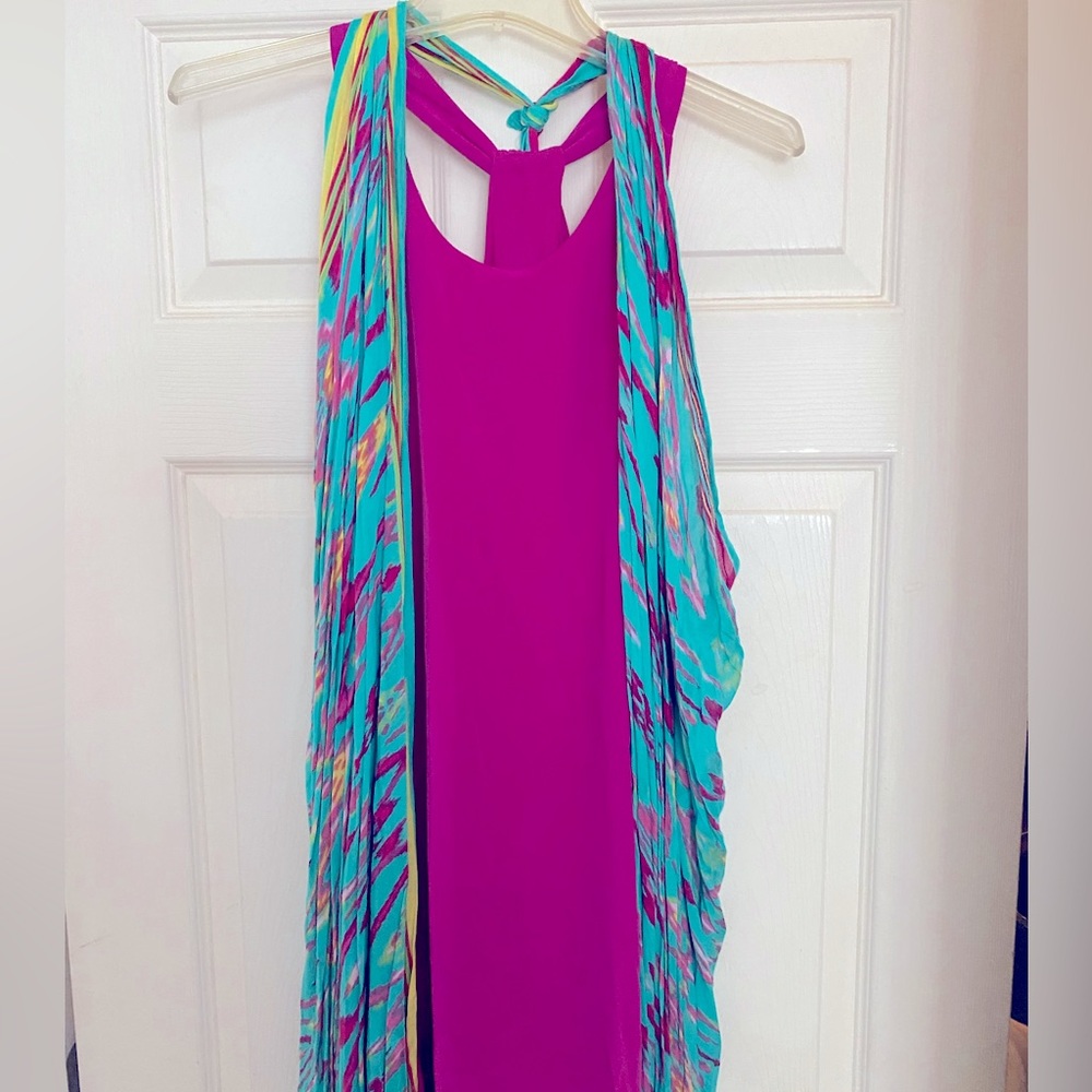 Silk fuschia dress (never worn). Scarf included as an accessory.